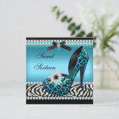 Sweet 16 Sixteen Blue Black Zebra Leopard Kaart (Staand voorkant)