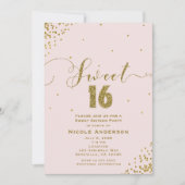 SWEET 16 Sixteen Blush Pink & Gold Confetti Corner Kaart (Voorkant)