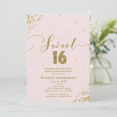 SWEET 16 Sixteen Blush Pink & Gold Confetti Corner Kaart (Staand voorkant)