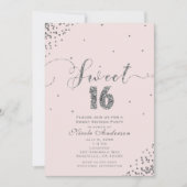 SWEET 16 Sixteen Blush Pink Silver Confetti Corner Kaart (Voorkant)