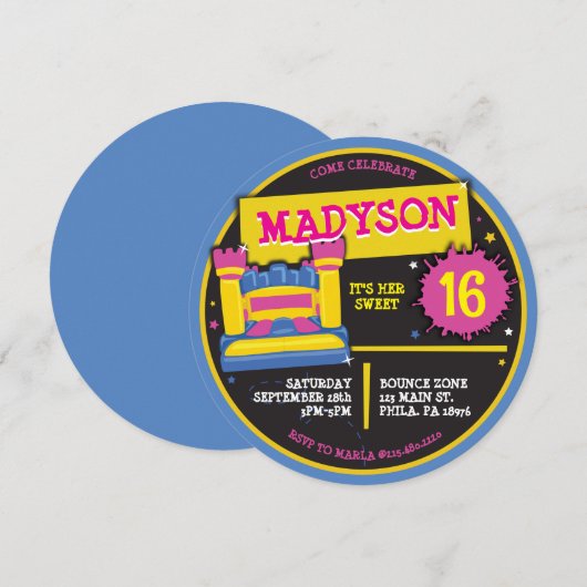 Sweet 16 Sixteen BOUNCE HOUSE CASTLE PRINCESS Kaart (Voorkant / Achterkant)