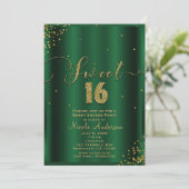 SWEET 16 Sixteen Emerald & Gold Confetti Corners Kaart (Staand voorkant)