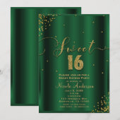 SWEET 16 Sixteen Emerald & Gold Confetti Corners Kaart (Voorkant / Achterkant)