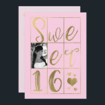 SWEET 16 SIXTEEN Gold & Blush Pink Hearts Photo Kaart<br><div class="desc">Pas aan door uw eigen foto en tekst toe te voegen</div>