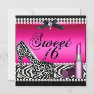 Sweet 16 Sixteen Hot Roze Lipstick Zebra Luipaard Kaart