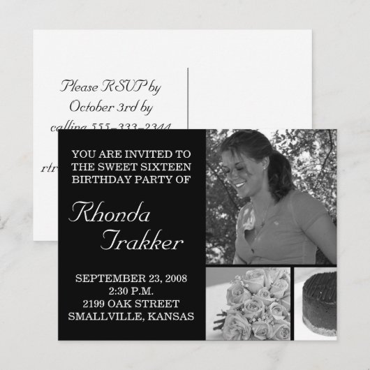  Sweet 16 Sixteen Kaart Invitation (Voorkant / Achterkant)