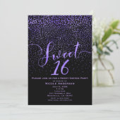 SWEET 16 Sixteen Modern Confetti Paarse & zwart Kaart (Staand voorkant)