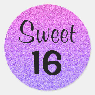 Sweet 16 Sixteen Ombre Paarse Glitter Sparkles Ronde Sticker