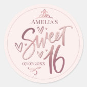 Sweet 16 Sixteen rose gold Ronde Sticker (Voorkant)