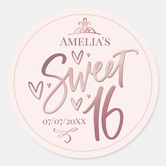 Sweet 16 Sixteen rose gold Ronde Sticker (Voorkant)