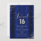 SWEET 16 Sixteen Royal Blue Silver Confetti Corner Kaart (Voorkant)