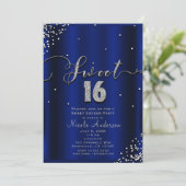 SWEET 16 Sixteen Royal Blue Silver Confetti Corner Kaart (Staand voorkant)