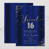 SWEET 16 Sixteen Royal Blue Silver Confetti Corner Kaart (Voorkant / Achterkant)