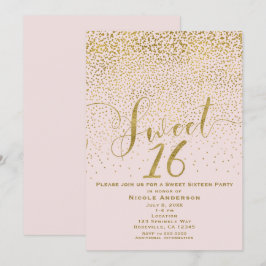 SWEET 16 Sixteen Roze Roos & Gouden Confetti Kaart