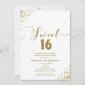 SWEET 16 Sixteen White & Gold Confetti Corners Kaart (Voorkant)