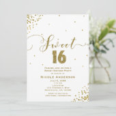 SWEET 16 Sixteen White & Gold Confetti Corners Kaart (Staand voorkant)