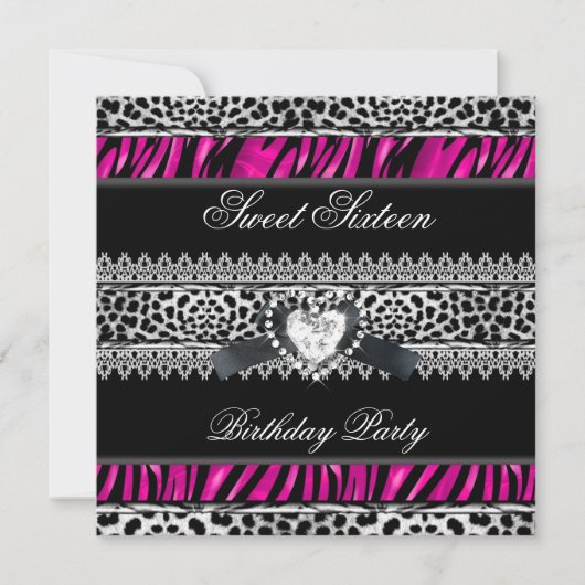 Sweet 16 Sixteen Zebra Leopard Pink Black Diamond Kaart (Voorkant)