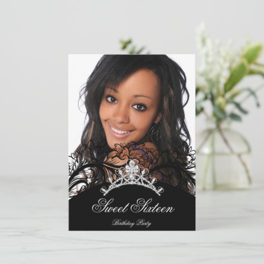 Sweet 16 Sixteen zwarte foto Kaart (Staand voorkant)