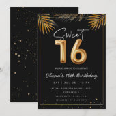 Sweet 16 Sixteenth With Golden Tropical Leaves Kaart (Voorkant / Achterkant)