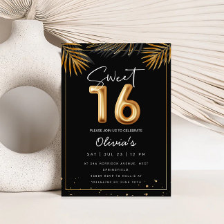 Sweet 16 Sixteenth With Golden Tropical Leaves Kaart
