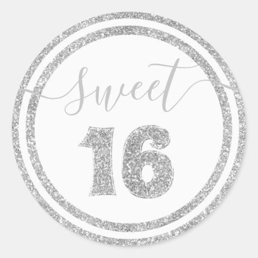 Sweet 16 Sliver Faux Glitter Gestreept Verjaardag Ronde Sticker (Voorkant)