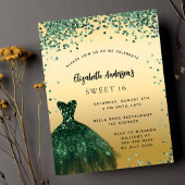 Sweet 16 smaragd groene jurk budget uitnodiging flyer