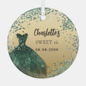 Sweet 16 smaragdgroene gouden jurk glas ornament (Voorkant)