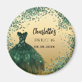 Sweet 16 smaragdgroene gouden jurk magneet (Voorkant)