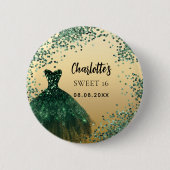 Sweet 16 smaragdgroene gouden jurk ronde button 5,7 cm (Voorkant)