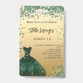 Sweet 16 smaragdgroene goudjurk badge (Front)