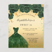 Sweet 16 smaragdgroene goudjurk bloembudget flyer (Voorkant)