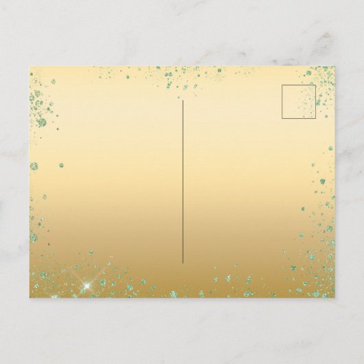 Sweet 16 smaragdgroene goudjurk briefkaart (Achterkant)