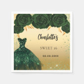 Sweet 16 smaragdgroene jurk bloemen gouden feest servet (Voorkant)