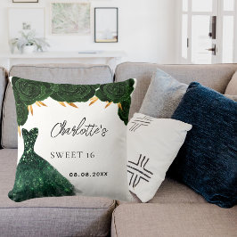 Sweet 16 smaragdgroene jurk bloemen wit kussen