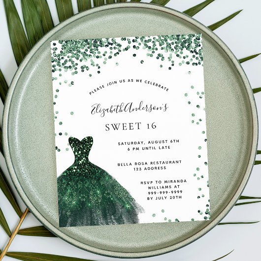 Sweet 16 smaragdgroene jurk glinster budget flyer