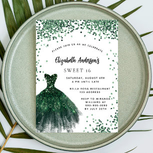 Sweet 16 smaragdgroene jurk glitter glamoureus kaart