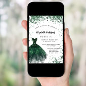 Sweet 16 smaragdgroene jurk glitter glamoureus kaart