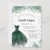Sweet 16 smaragdgroene jurk glitter glamoureus kaart (Voorkant)