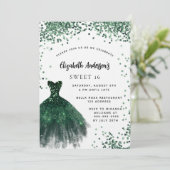 Sweet 16 smaragdgroene jurk glitter luxe kaart (Staand voorkant)