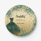 Sweet 16 smaragdgroene jurk goud papieren bordje (Voorkant)