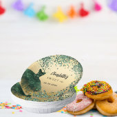 Sweet 16 smaragdgroene jurk goud papieren kommen