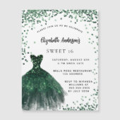 Sweet 16 smaragdgroene jurk luxe magnetische uitnodiging (Voorkant)