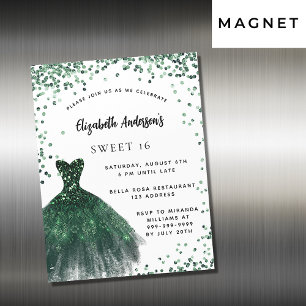 Sweet 16 smaragdgroene jurk luxe magnetische uitnodiging