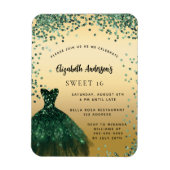 Sweet 16 smaragdgroene jurk luxe uitnodiging magneet (Verticaal)