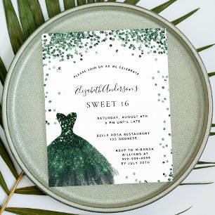 Sweet 16 smaragdgroene jurk uitnodiging