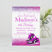 Sweet 16, Sneaker Verjaardag, Paarse Glitter Kaart (Staand voorkant)