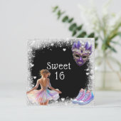 Sweet 16 Sneakers Silver Glitter Mardi Gras Kaart (Staand voorkant)