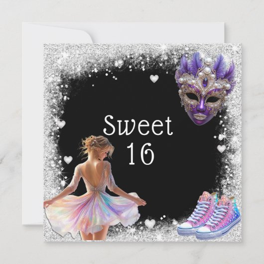 Sweet 16 Sneakers Silver Glitter Mardi Gras Kaart (Voorkant)