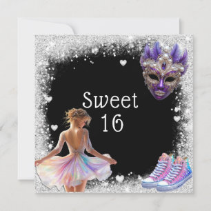 Sweet 16 Sneakers Silver Glitter Mardi Gras Kaart