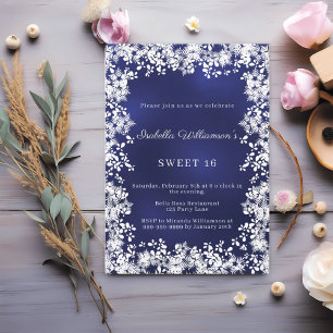 Sweet 16 sneeuwvlokken blauwe elegante winterfeest kaart